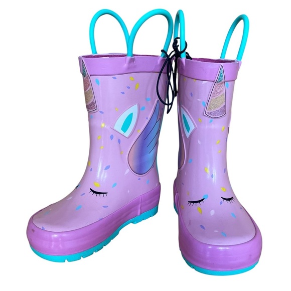 🌼 5/$25 Girls Unicorn Rain Rubber Boots Size 5 Toddler Purple Pink Teal - Picture 5 of 7